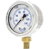 Liquid Filled Lower Mount Pressure Gauge with 2" Dial, 0-2000 PSI, 1/8" Male NPT Connection, Stainless Steel CASE and Bezel (1)