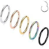 AROWRO Nose Rings Hoops 5 Pcs Septum Rings 20G 18G 16G 14G 12G Conch Piercing Jewelry 316L Surgical Steel Hinged Segment Nose Hoops Helix Daith Rook Tragus Cartilage Piercing Jewelry