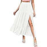 HAEOF Women's 2025 Summer Flowy Boho Maxi Skirt Trendy Slit Elastic High Waist A Line Beach Long Skirts with Pockets