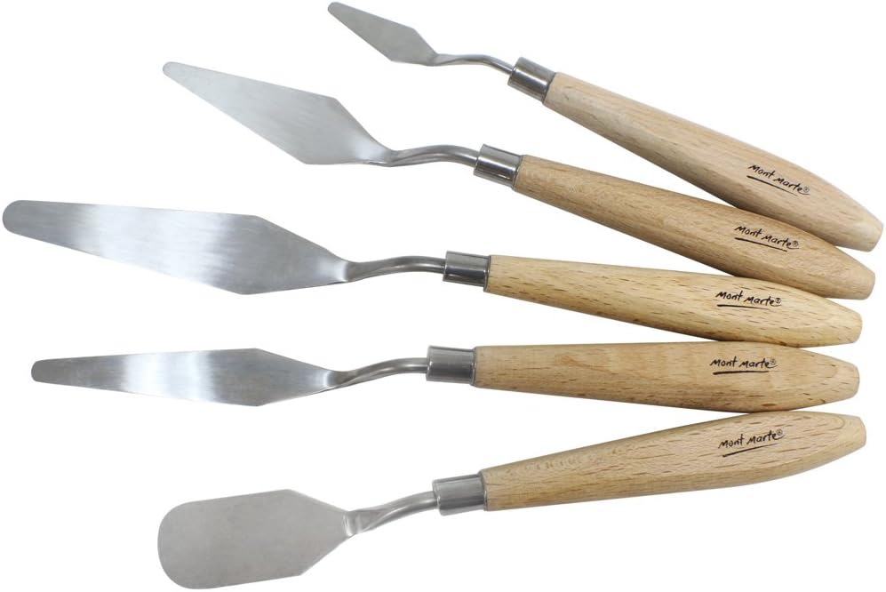 Mont Marte Studio Palette Knife Set, 5 Piece. Selection of Different Sizes and Styles of Stainless Steel Palette Knives.