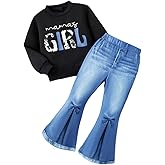 HSOXLQF Toddler Girl Clothes Long Sleeve Cartoon & Letter Graphic Top + Fruit Stationery Print Flared Leg Pants