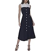 Karl Lagerfeld Womens Collared Contrasting Colors Sleeveless Midi Dress