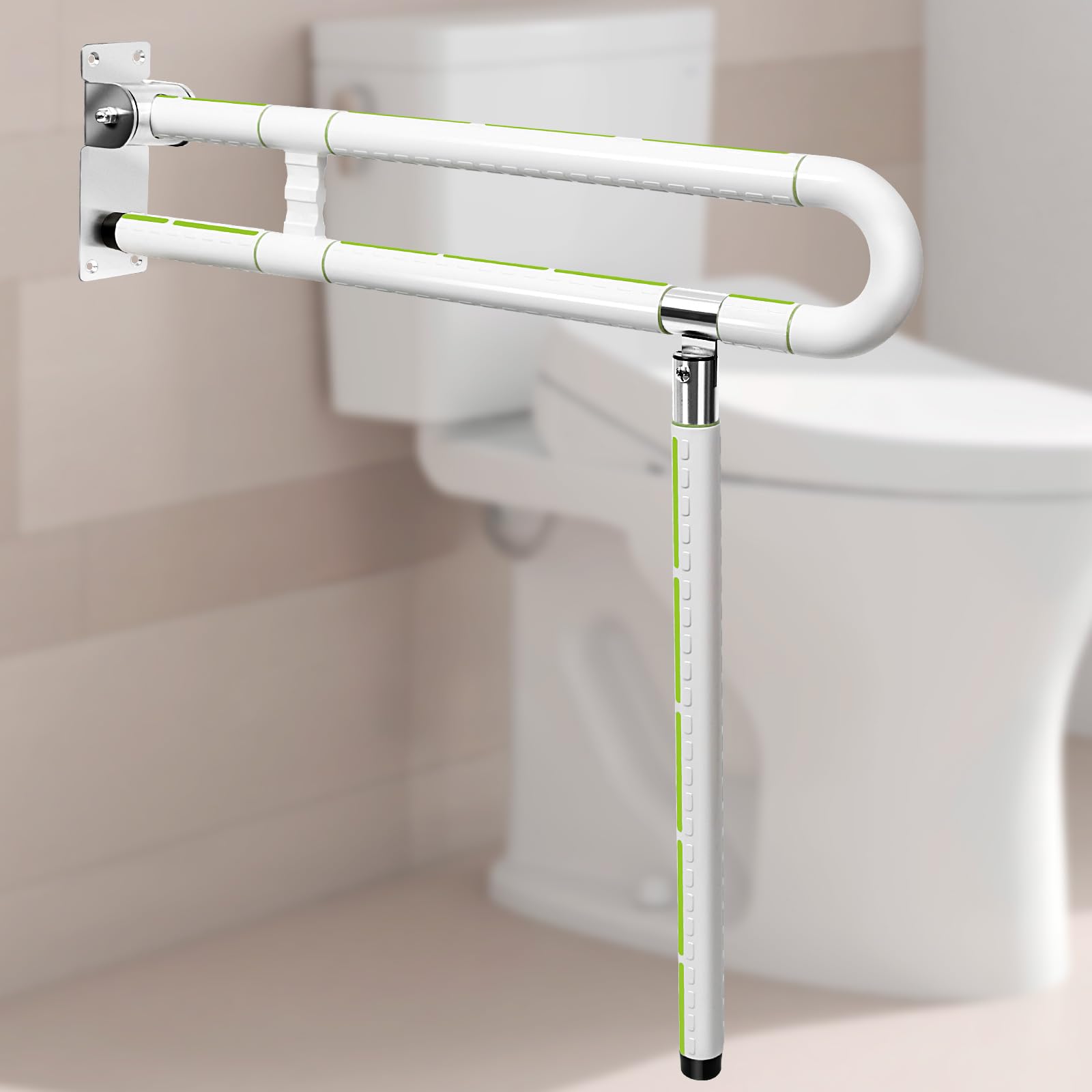 Photo 1 of 29.5 Inch Toilet Grab Bar - CALEPTONG Foldable Toilet Safety Rails for Seniors, Flip-Up Handicap Grab Bars with Anti-Slip Texture Grip for Elderly, Pregnant, Disable, Injury