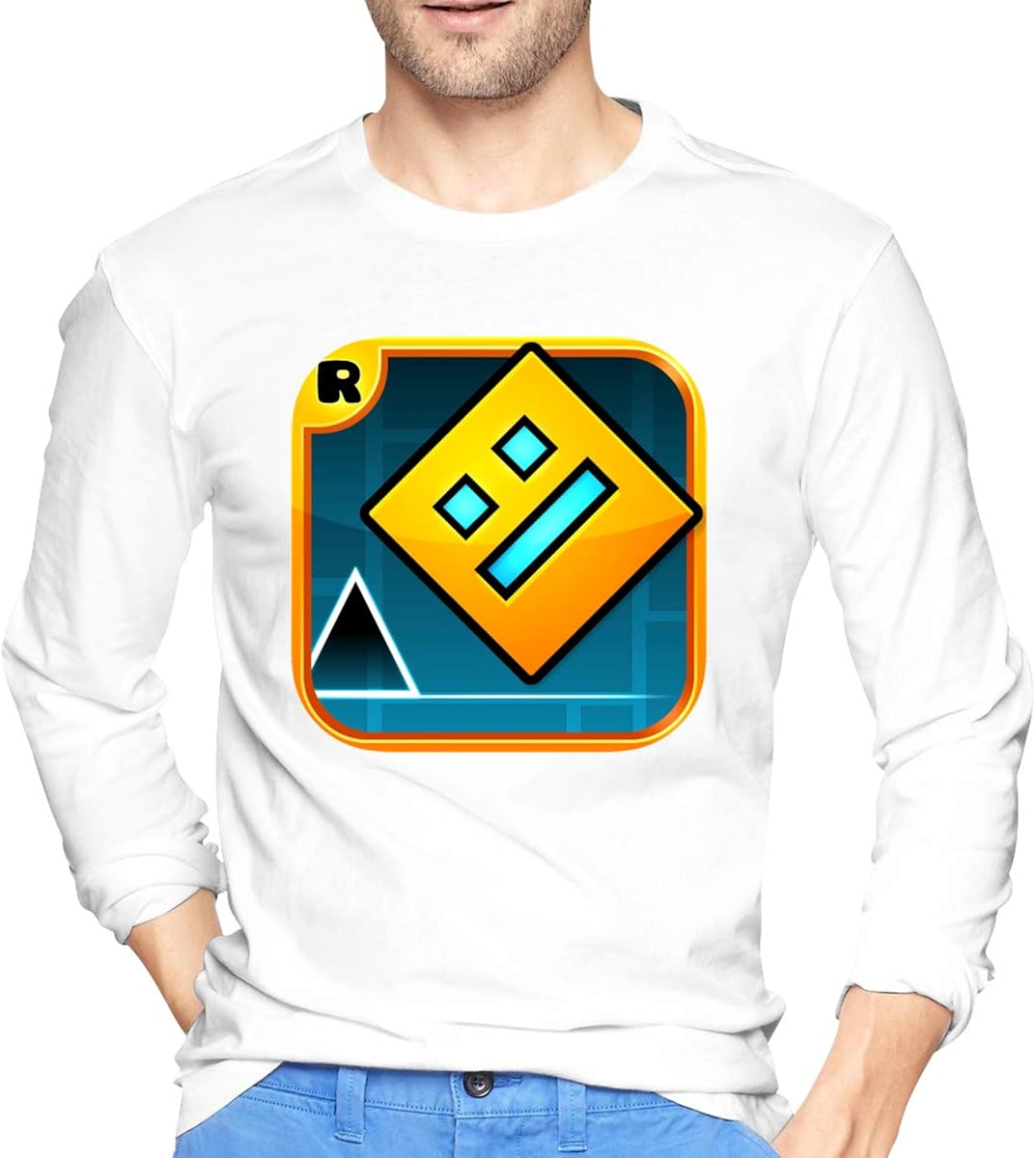 Geometry Dash Men's Cotton Round Neck Long Sleeve T-Shirt Graphic Shirt
