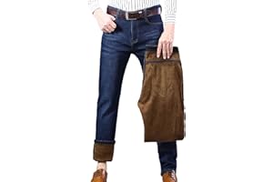 Men's Jeans Pants Fleece Lined Washed Straight Fit Work Casual Daily Slim Fit Jeans with Pockets Winter