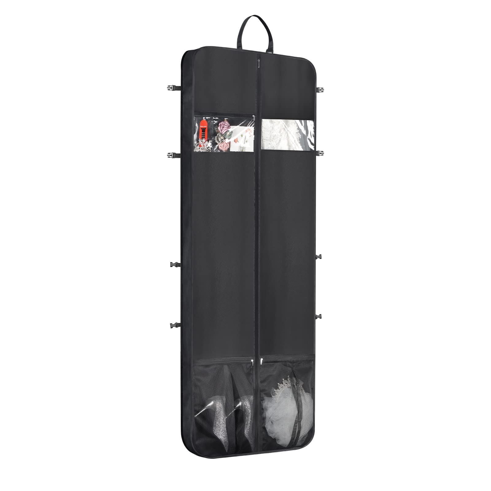 Syeeiex Wedding Dress Bag Long Dress Bag Cover 72 Inch Garment Bag Clothes Cover with 4 Large Pockets and PVC Transparent Window for Wedding and Feast, 1 Pack
