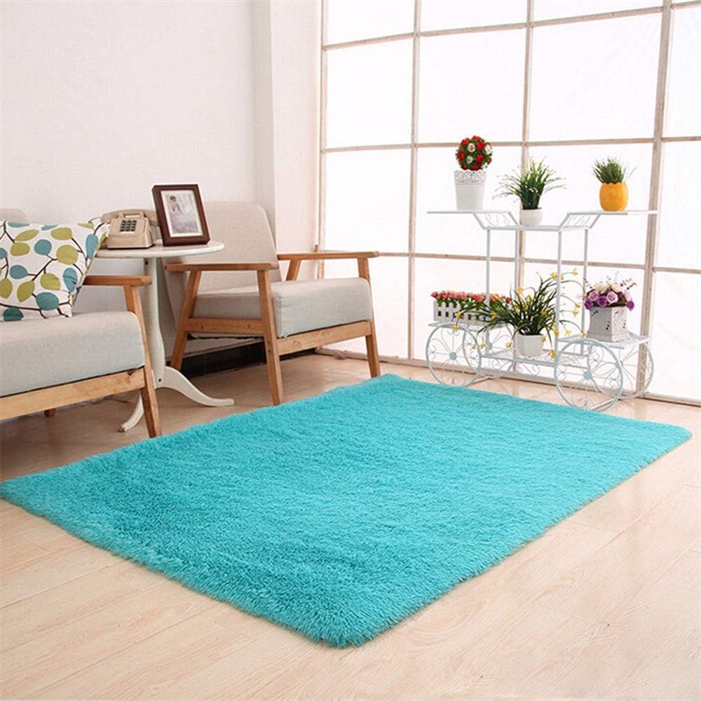 Amazon Com Focussexy Super Soft Fluffy Area Rugs Square Solid Dining Living Room Anti Skid Carpets For Contemporary Home Children Bedroom Shaggy Nursery Rugs Blue Home Kitchen