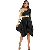 YOOJOO Womens Color Block Praise Liturgical Dancewear Tunic Sleeveless Irregular Hem Lyrical Dance Dress