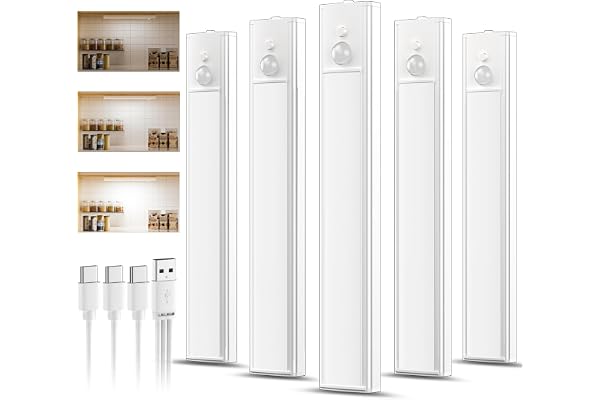 YiaMia 5 Pack Under Cabinet Lighting Wireless, 8 Inch Rechargeable Motion Sensor Lights Indoor, Magnetic Stick LED Under Coun