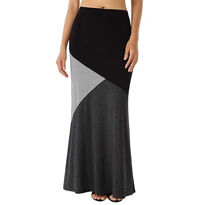 DJT Women's Color Block High Waist Comfy Long Maxi Skirt with Pockets