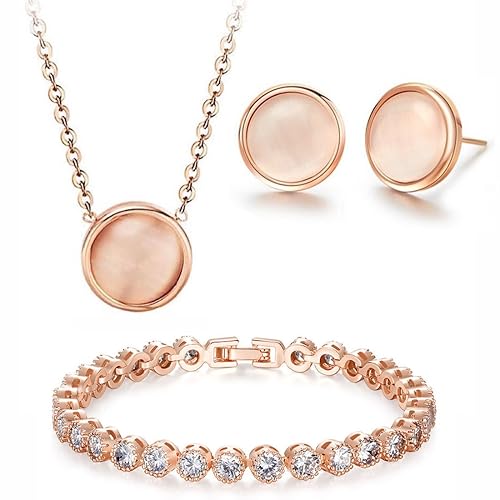 Kim Johanson Edelstahl Damen Schmuckset 'Perle' Bohne in Roségold Halskette mit Anhänger, Ohrringe & Armband inkl. Schmuckbeu