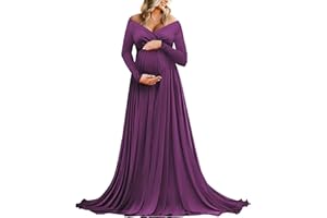 Saslax Maternity Off Shoulders Half Circle Gown for Baby Shower Photo Props Dress