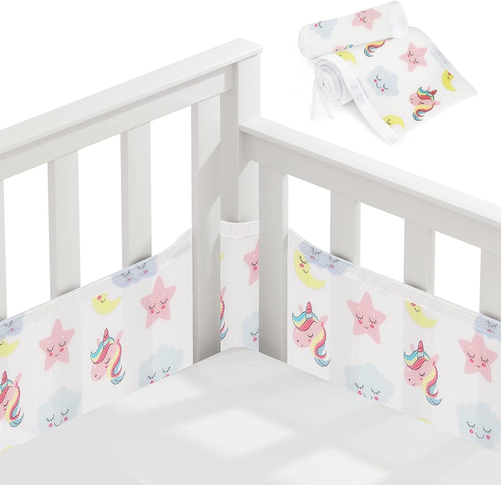 Vicloon Cot Bumper 2Pcs Breathable Mesh Crib Liner Unicorn