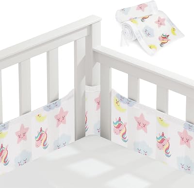 Vicloon Cot Bumper 2Pcs Breathable Mesh Crib Liner Unicorn