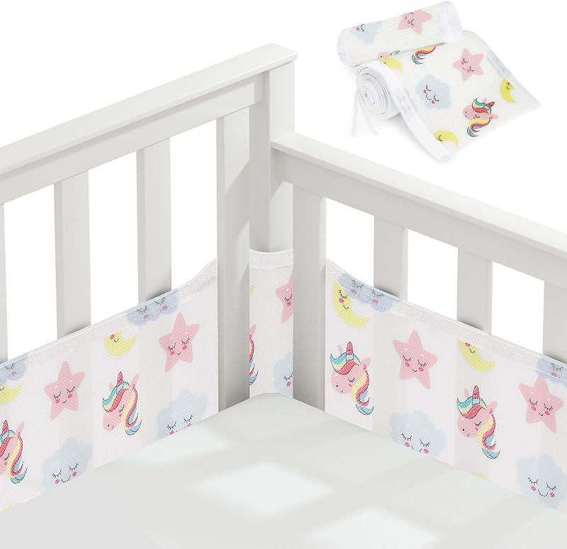 Vicloon Cot Bumper 2Pcs Breathable Mesh Crib Liner Unicorn