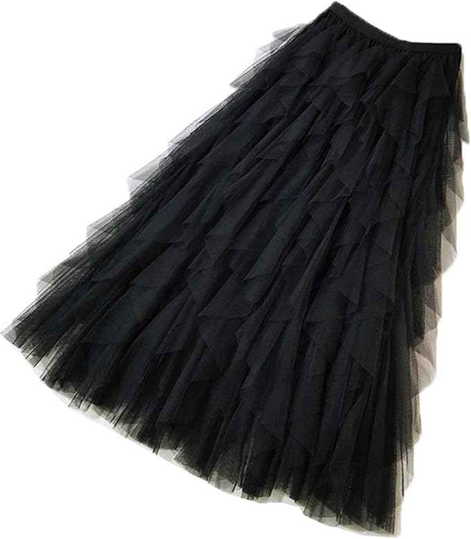 Fashion Tulle Skirt Women Long Skirt Spring Summer Korean Black Pink High Waist Pleated Skirt
