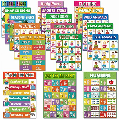 18 Sign Language Posters &amp; ASL Posters for Toddler Kids, Sign Language ...