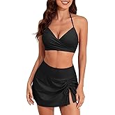 Herseas Women's Bikini Set 2 Piece High Waisted Swimsuit Halter Wrap Top Split Swim Skirt Bathing Suit