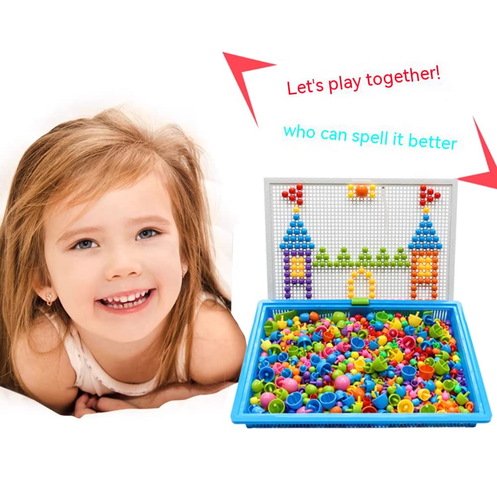 CDDLR 592Pcs Jigsaw Puzzle Mix Colour Mushroom Nails Pegboard Educational Building Bricks Creative DIY Peg Puzzle Toys 3D Games Birthday Christmas Party Gift for Kids Children Age Over 3 Years Old