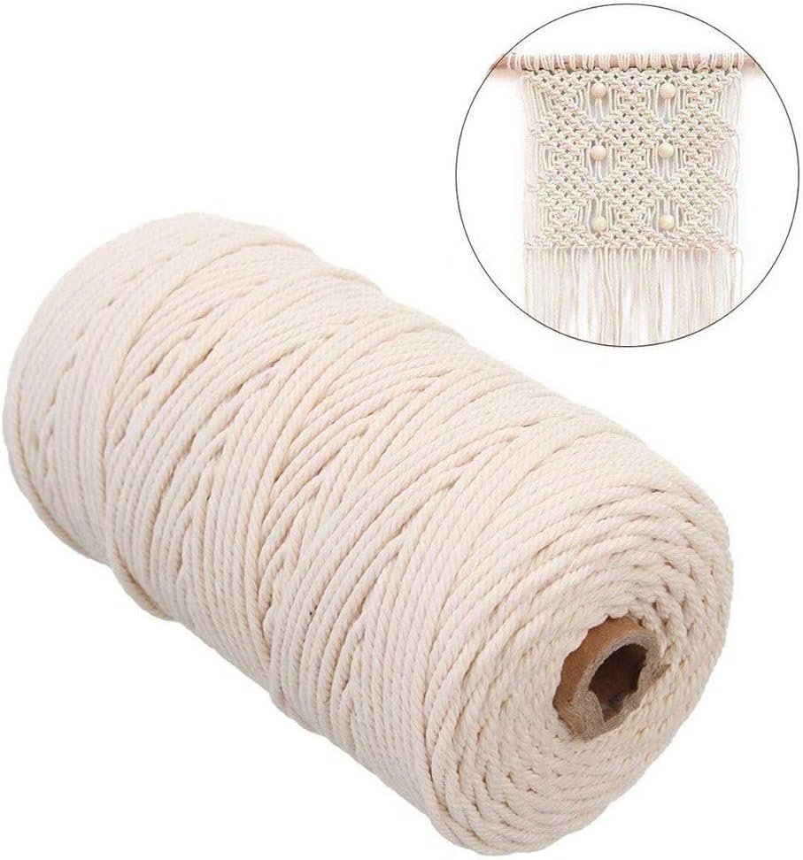 Macrame Cord 3mm 220Yards 100% Natural Cotton Macrame Rope for Plant Hanger, Wall Hanging, Table Runner and Other All Macrame Projects, 3 Strand Twisted Soft Cotton Cord (2 mm x 200 m)