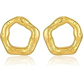 Chunky Gold Earrings, Gold Statement Drop Stud Earrings Trendy | Thick Oval, Geometric, Square, Circle, Rectangle Earrings | Large Earrings for Women Jewelry Gift