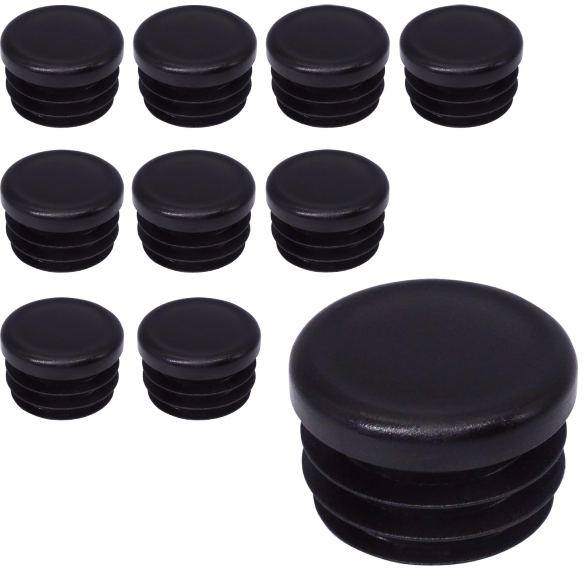 SKIR'CO (10 pcs) Round Tube Inserts 27 mm, Fence Post Plugs, Black Plastic Tube End Caps, Pipe Plugs, Black RAL 9005