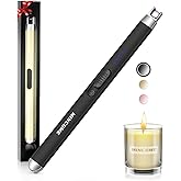 MINCOME Candle Lighter, Rechargeable USB Long Lighters, with LED Power Display & Safety Switch, Arc Electric Lighters for Candle Birthday Camping BBQ (Black)