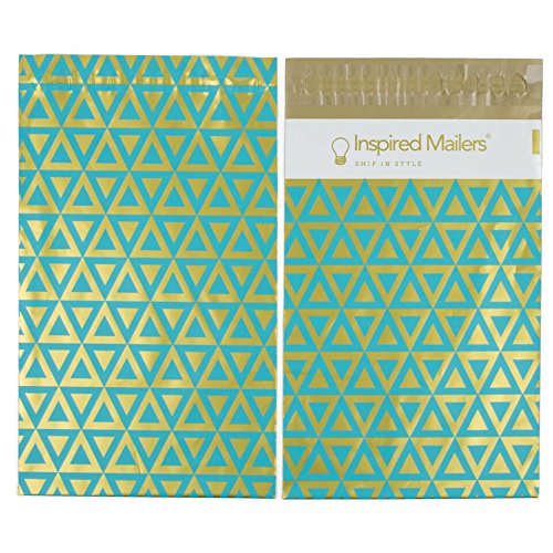 Poly Mailers DELUXE Gold and Aqua Triangles - Choose 6x9, 10x13 or 14.5x19 Sizes - Unpadded Shipping Envelopes (6 x 9)