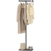 GUOHNHE T-shaped Coat Rack Freestanding, Modern Clothes Rack with Rock Slab Base, Heavy-duty Metal Coat Tree for Boutiques, Hallway, Entryway, 68.9 Inches High, Black, GYJ001B