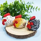 MegeFul Hand-Carved Wooden Rooster Figurines Set of 3 – Farmhouse Chicken Sculptures, Rustic Wooden Animal Decor for Home, Shelf, Desk, Kitchen, Gift for Chicken Lovers