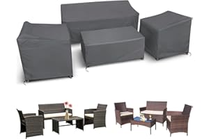 STARTWO Patio Furniture Covers 4 Piece Set, Heavy Duty Waterproof Outdoor Furniture Cover for Rattan Wicker Conversation Set, Grey