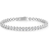 925 Sterling Silver Tennis Bracelet Round Cubic Zirconia Classic CZ 3mm Gemstone Imitation Diamond Bracelet Fine Jewelry Birthday Gifts for Women Mom Wife Her 7"
