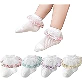 Looching Baby Infant Cute Lace Ankle Socks with Embroidered Flowers Toddler Eyelet Floral Socks 4 Pack