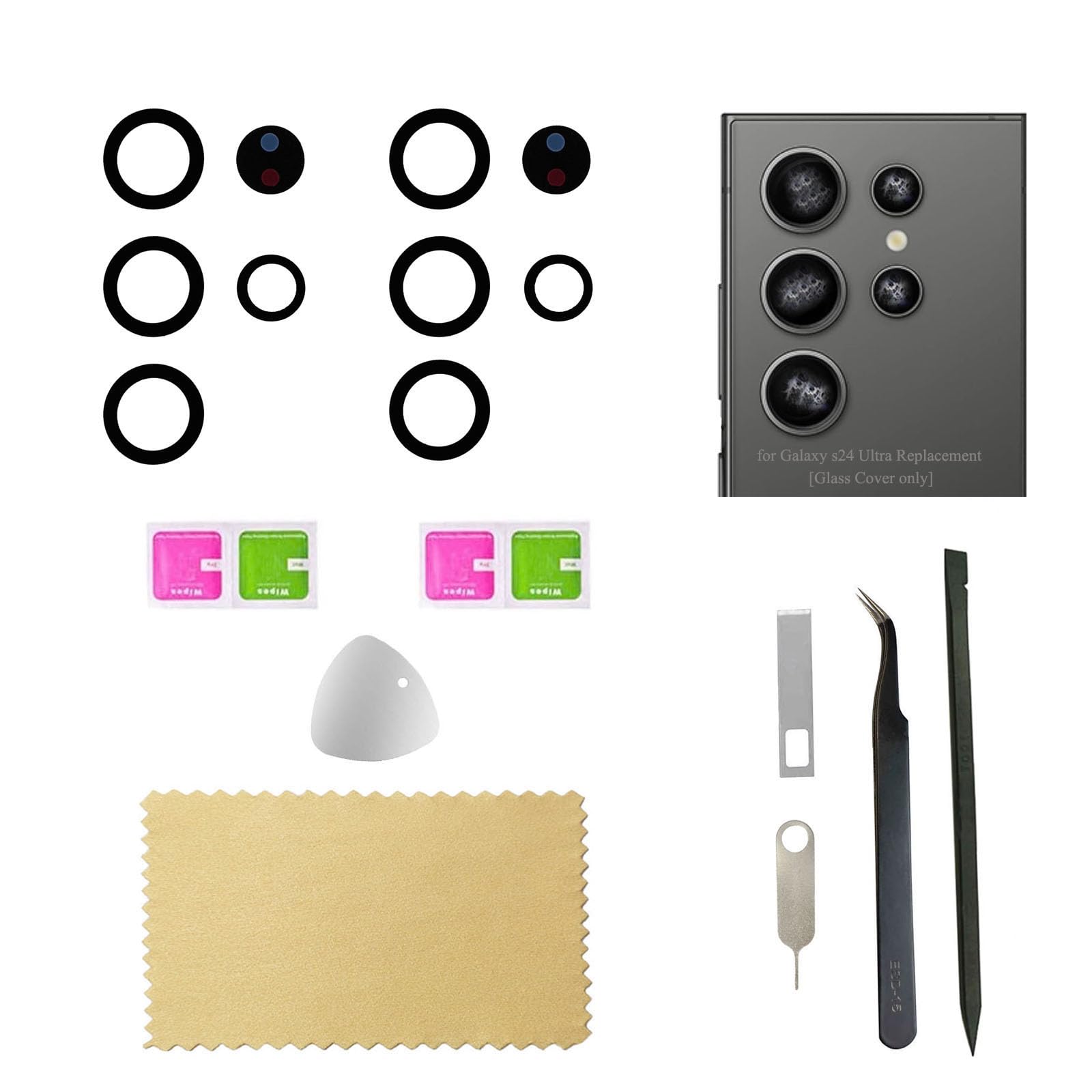 Photo 1 of (2set Pack) s24 Ultra Back Camera Glass Repalcement Rear Glass Lens Cover Parts for Samsung Galaxy s24 Ultra 5G S928u S928w S928a 6.8 Inches