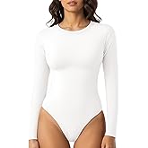 TRENLIVER Womens Long Sleeve Crew Neck Body Suits Fall Ribbed Knit Thong Bodysuits Shirts Basic Tops 2025