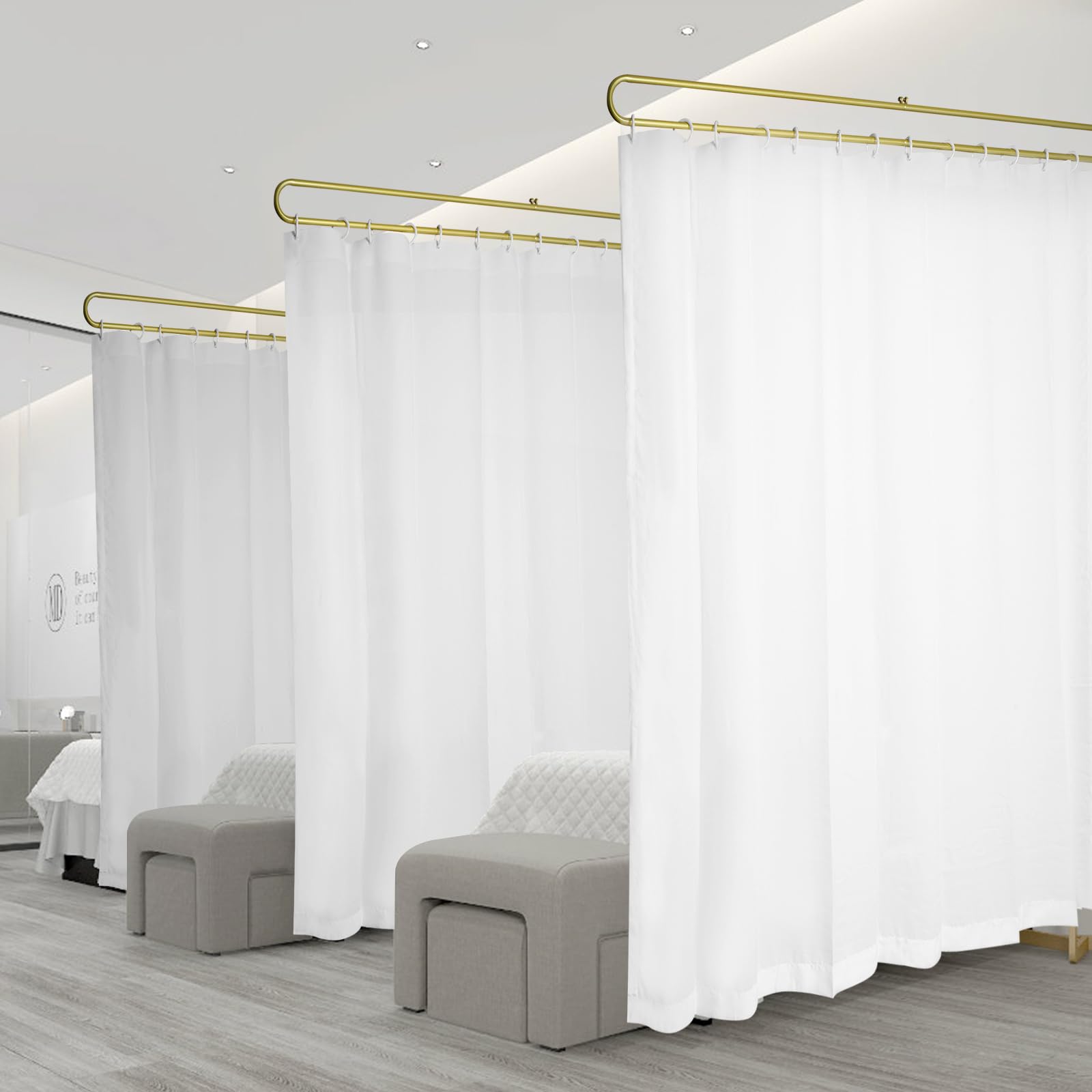 Photo 1 of * NO CURTAINS, ONE CURTAIN ROD, NO HARDWARE * Gtouse Privacy Curtains for Room Divider, Metal Support Wall Mounted Privacy Curtain, U-Shape Portable Room Divider Curtains for Fitting Room Beauty Salon Bedroom and Hospital,1 Panel, 7.54ft (White)