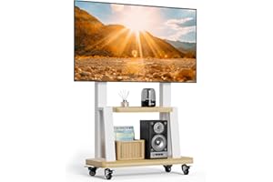 BEISHI Mobile TV Stand,Rolling TVs Cart on Wheels Height Adjustable Heavy-Duty Floor Stand with Steel Shelf Base for 32-75 Inch LCD LED OLED Flat Panel Screens Smartboard Movable Holds up to 110lbs (White)