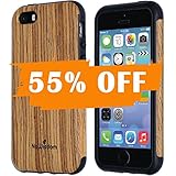 NeWisdom iPhone SE Wood Case Suitable for iPhone 5 5S Non Slip Unique Cover Teakwood