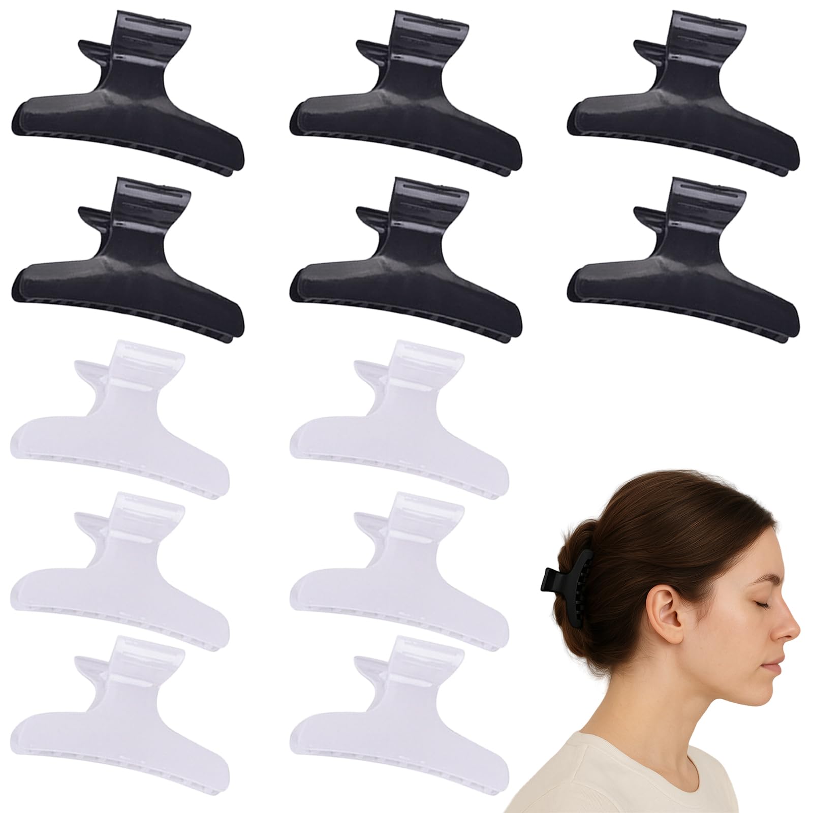 12 Pcs Butterfly Hairdresser Clamps, Colorful Plastic Hair Claw Clip Styling Sectioning Clip Salon Hairdressing Tool for Women (Black+White)