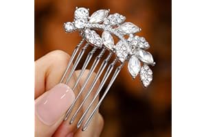 Foyte Crystal Bride Wedding Hair Comb Leaf Bridal Headpieces Rhinestone Hair Pieces Bridesmaid Side Combs Hair Accessories for Women (silver leaf)