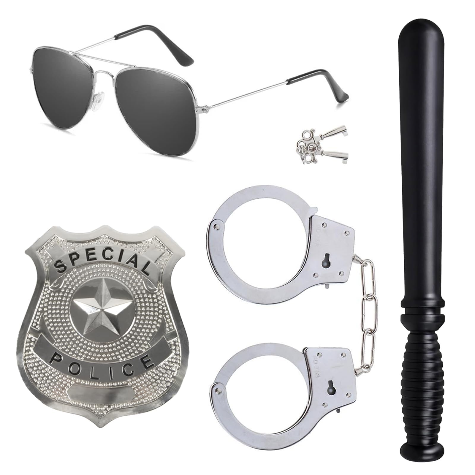 Tbczvx 4 Pcs Police Accessories, Police Handcuffs Police Badge Sunglasses Police Fancy Set, Police Costume for Cosplay Dress Up Halloween Theme Party Role Play Accessories