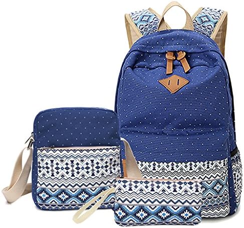 Fxford Casual Girl Adorable Canvas women backpack Travel School Bag 3 Pieces /Set FX8186(20L,blue)