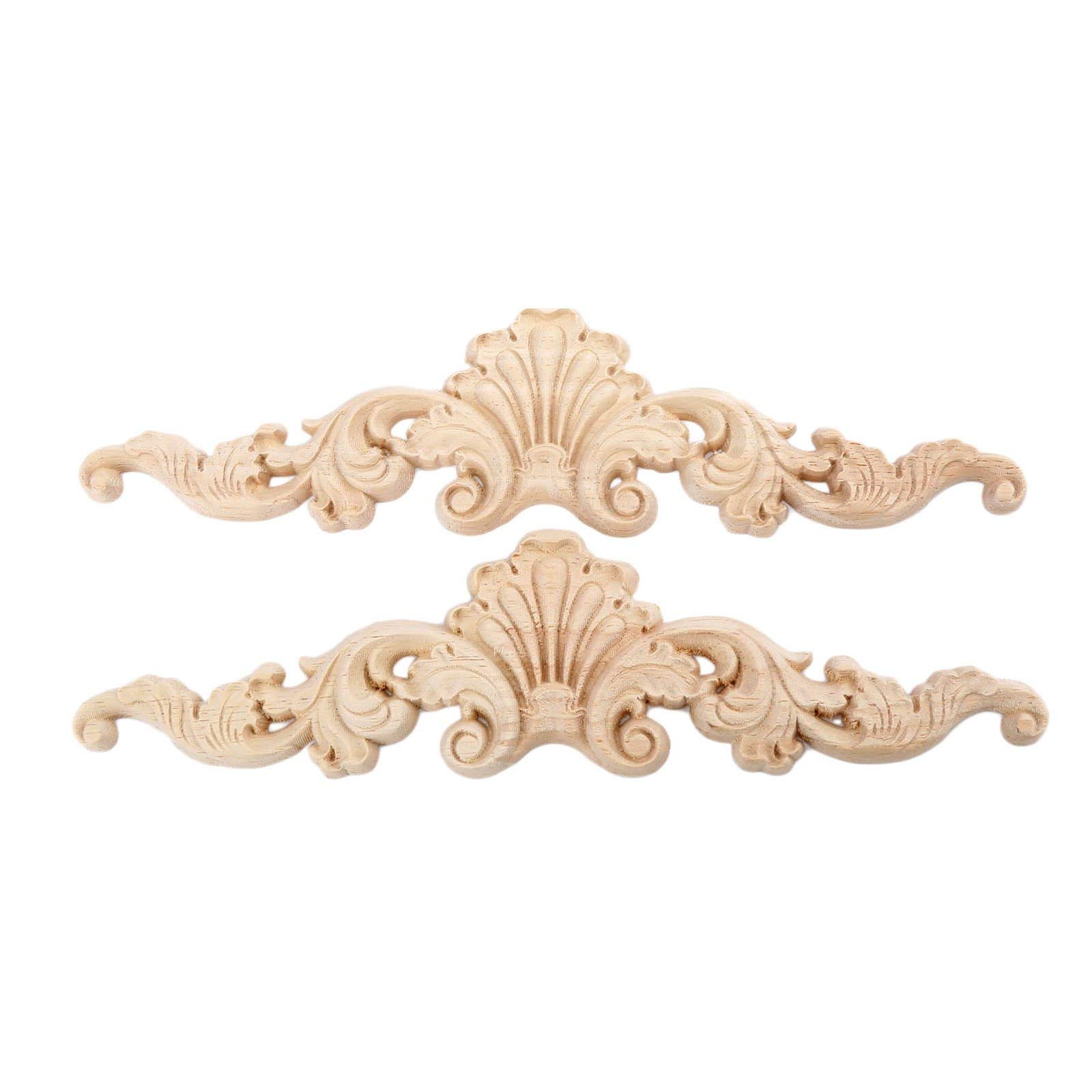 MUXSAM 2pcs 20 * 5cm Wood Carved Long Onlay Applique Unpainted Frame Door Decor European Style Applique