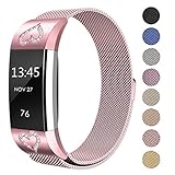 SWEES Metal Bands Compatible Fitbit Charge 2, Stainless Steel Metal Magnetic with Diamond Dressy Design Replacement Wristband Small (5.5