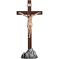 Crucifix Standing - Hand Painted Wooden Cross Table Decor, Standing Jesus Cross Catholic Home Decor Religious Gifts 15 Inch