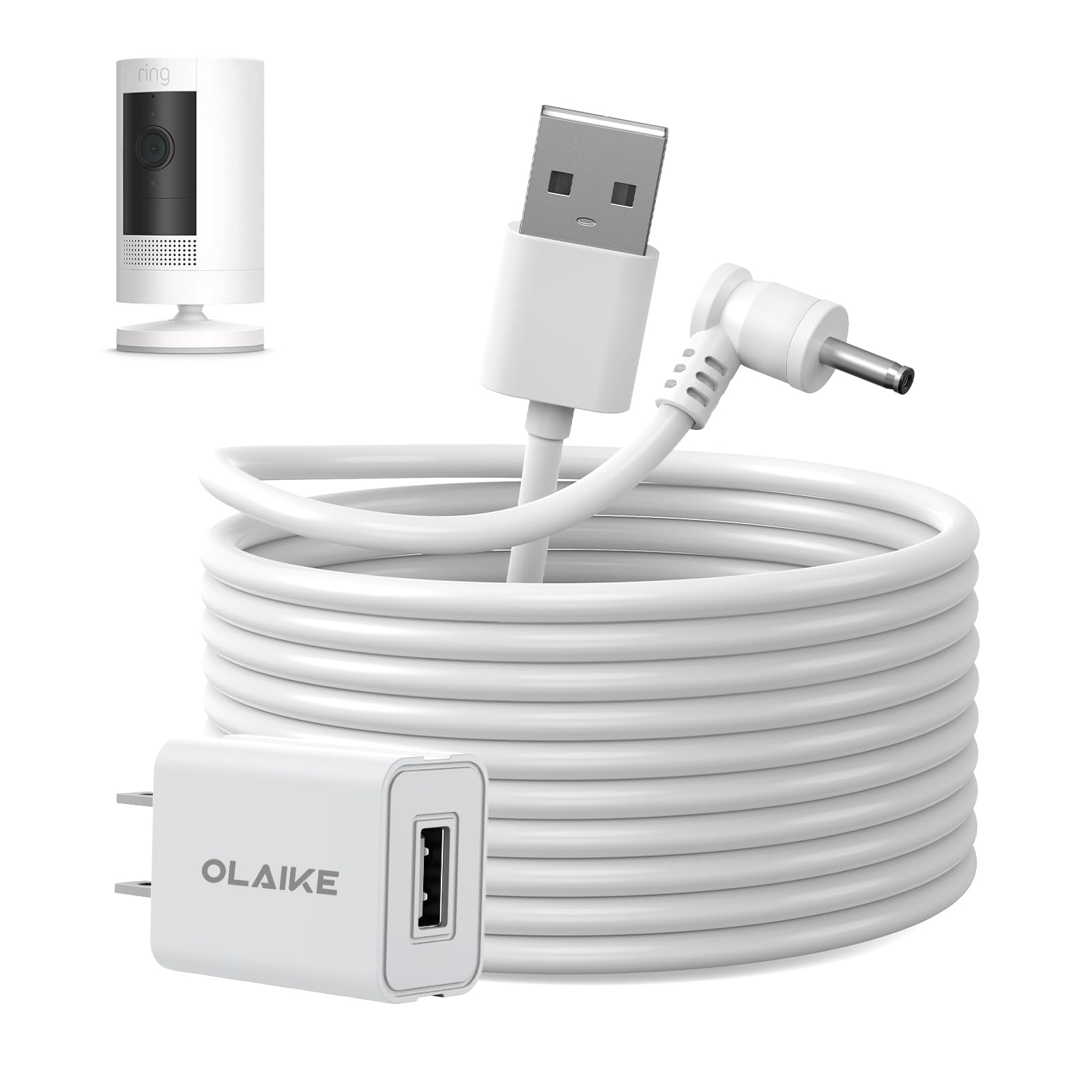OLAIKE 5m/16ft Charge Cable with DC Power Adapter Compatible with Ring ...