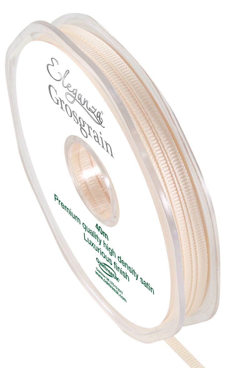 ELEGANZA Grosgrain Ribbon 3mm x 40m, Polyester, Cream, 10 x 10 x 3 cm