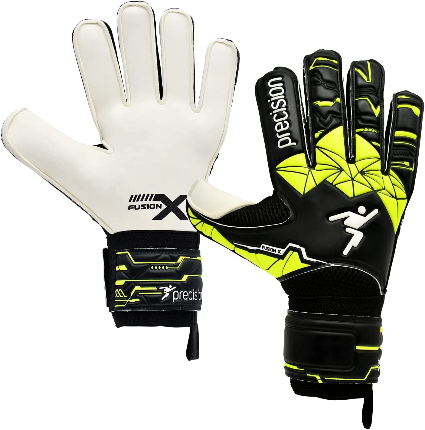 Precision Training Fusion X Flat Cut Finger Protect Football Kid's Goalkeeper Gloves, Black, 3