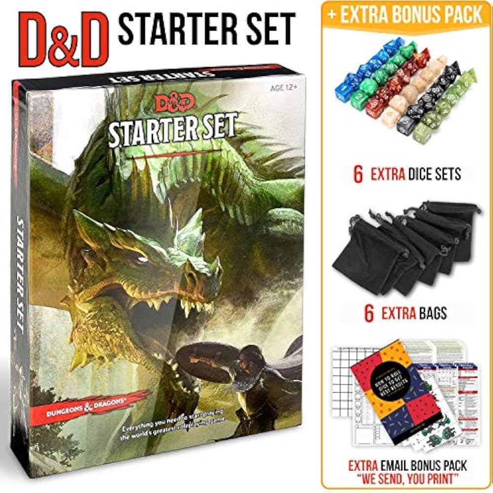 Dungeons Dragons Starter Set 5th Edition DND Kit Dice In Black Bag