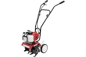 KWHXJ Mini Garden Tiller Cultivator, Powerful 52CC 2-Stroke Gas Powered Engine Rototiller Garden Tool Cordless with Long Handle for Ploughing, Furrowing, Weeding